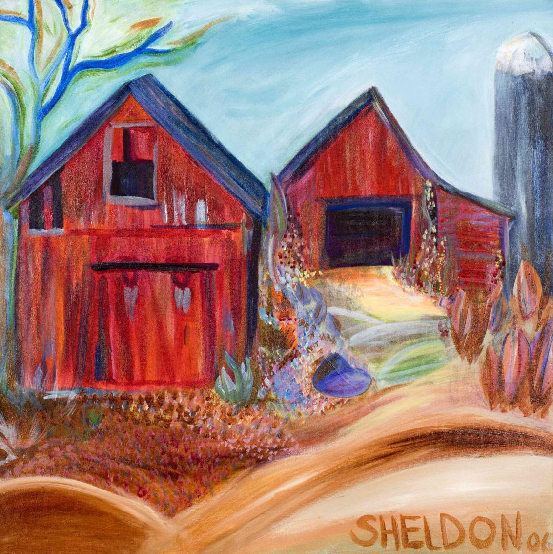 2 Red Barns with Silo